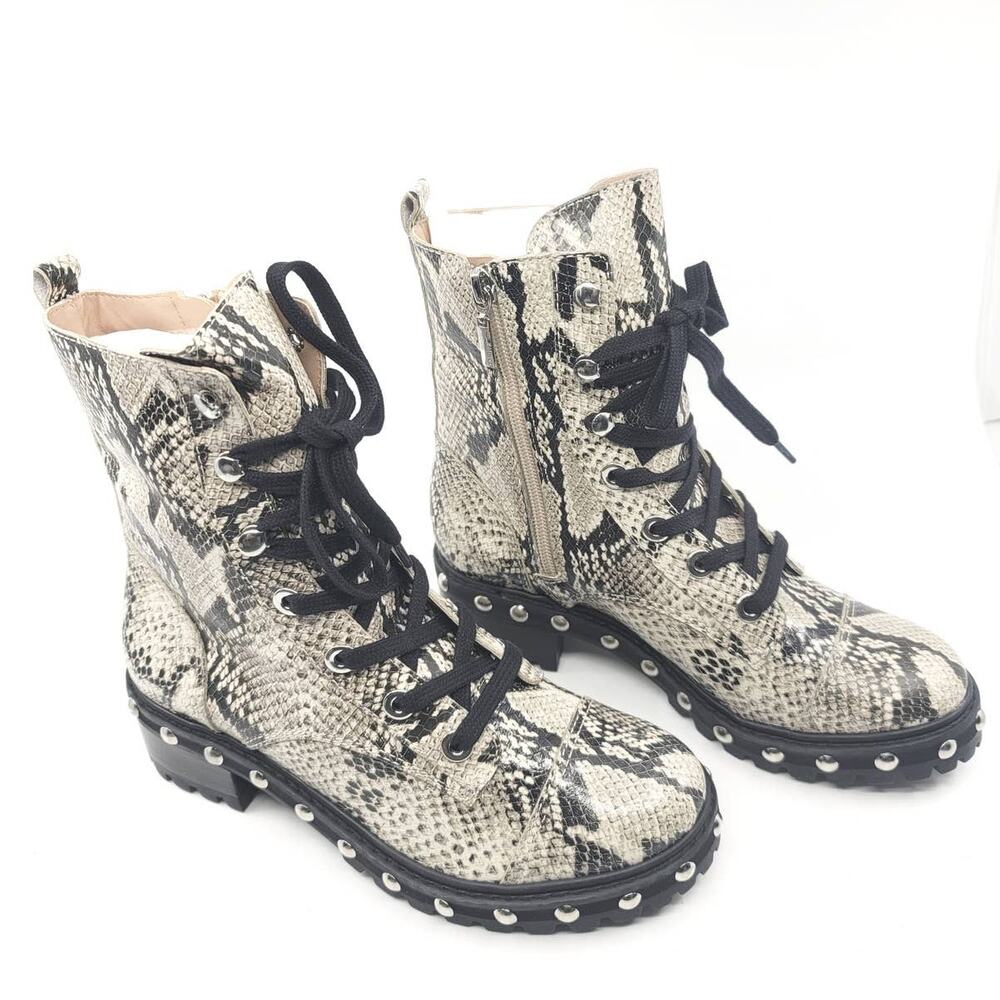 Schutz Studded Snake-Print Leather Combat Boots - NEW 6.5 - Picture 2 of 11